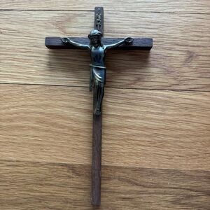 Vintage Wood Crucifix Wall Cross Metal Corpus INRI Christian Religious